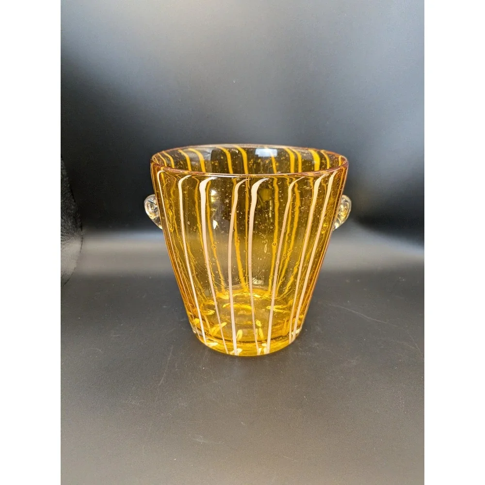 MCM Venini for Disaronno Amber and White Fused Glass Ice Bucket Murano